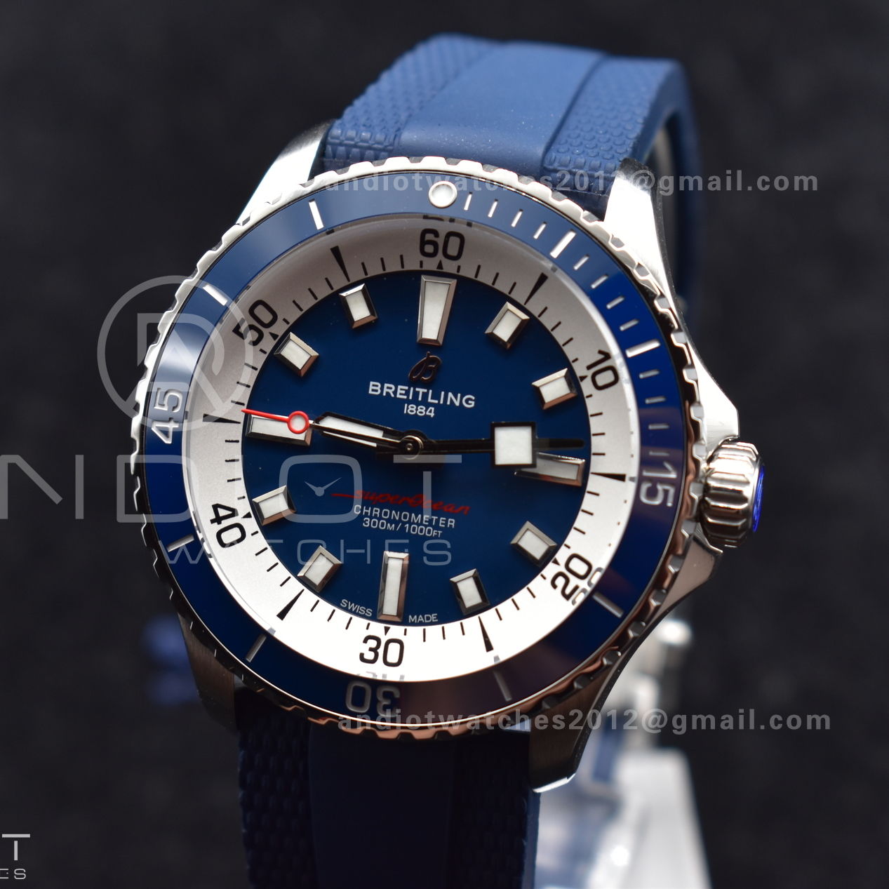 SuperOcean Automatic 42 SS BLSF 1:1 Best Edition Blue Dial on Blue Rubber Strap A2824